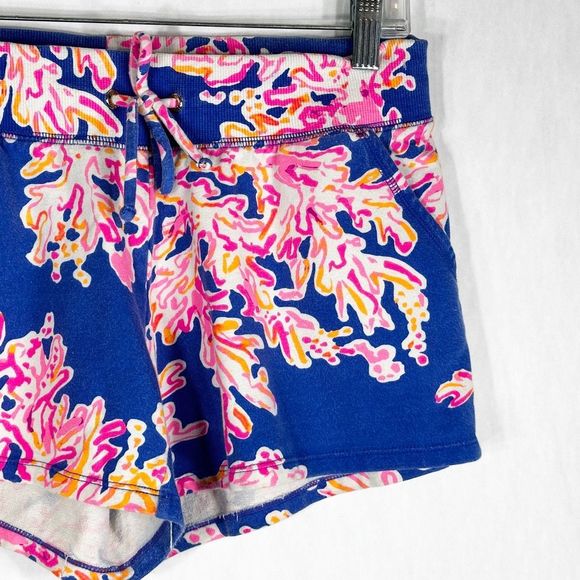 Lilly Pulitzer Small Shorts Yasmin Coral Print Blue Pink Pull On Pockets 1474 - Picture 4 of 9